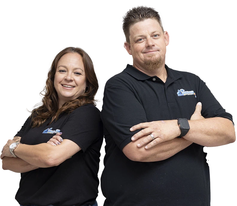 AC Repair 5 Amy and Robert Bridge standing confidently with arms crossed in company uniforms.