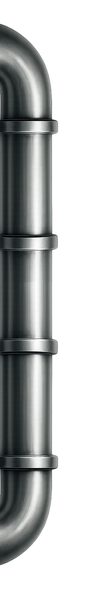 Meet the Team 30 Tall vertical steel pipe with curved elbow joint, transparent background.