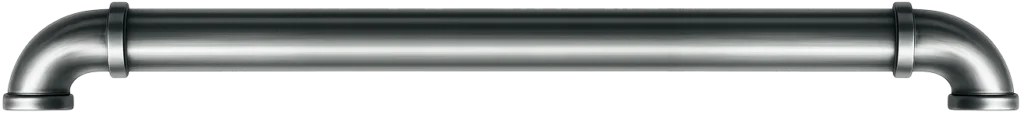 Contact Us 32 Horizontal steel pipe with curved elbows on both ends, transparent background.