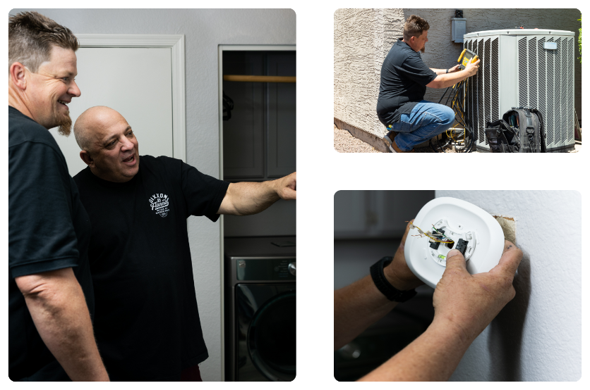 About Us 34 Robert Bridge consulting customer and performing HVAC inspection, Bridge Plumbing & HVAC.