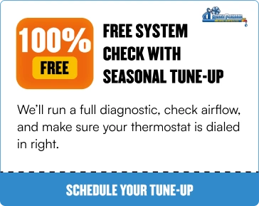 Special Offers 46 Bridge Plumbing & HVAC ad offering free system check with seasonal tune-up.