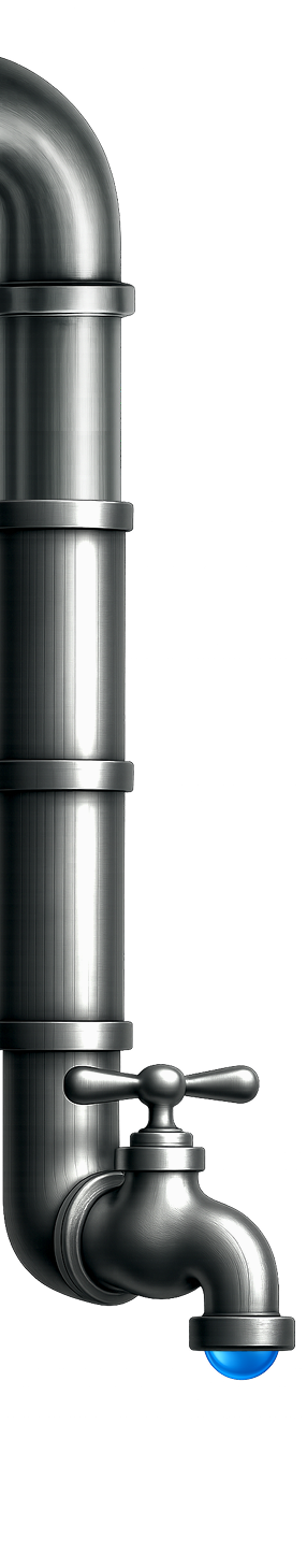 Services 31 Steel pipe graphic with faucet for Bridge Plumbing & HVAC website design.